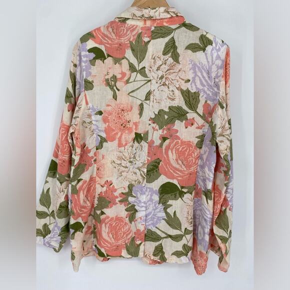 Joie Blazer XL Vintage Floral Print Linen Jacket Cottagecore Costal Greandma - Picture 8 of 8